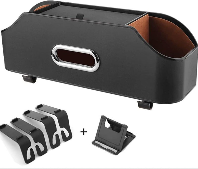 HAOTULE New car headrest rear seat multifunctional storage box, partition design, with cup holder, tissue box, headrest hook, suitable for children and adults, car travel accessories (black) - Image 4