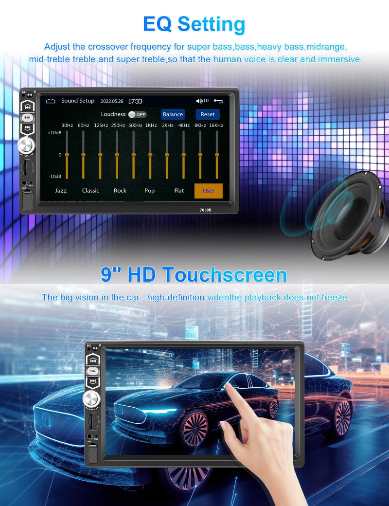 Podofo Single Din Car Stereo Radio with Carplay Android Auto,Podofo 7Inch 1080P HD IPS Touchscreen 5.1Bluetooth Car Radio Audio Support FM Radio EQ Mirror Link SWC USB/TF/Aux-in Ports+Backup Camera - Image 4