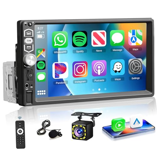 Podofo Single Din Car Stereo Radio with Carplay Android Auto,Podofo 7Inch 1080P HD IPS Touchscreen 5.1Bluetooth Car Radio Audio Support FM Radio EQ Mirror Link SWC USB/TF/Aux-in Ports+Backup Camera - Image 1
