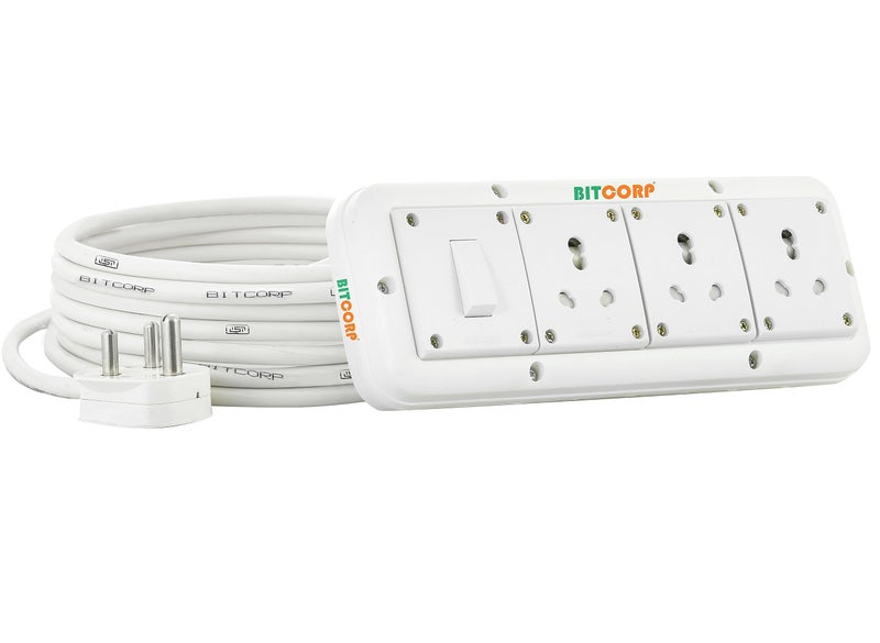 BITCORP 16A Heavy Duty Power Extension Board with Switches with 3 Socket 1 Switch, 3500W, 2 Meter 2.5mm Electric Cord for AC, Refrigerator, EV Charger, Washing Machine, Geyser - Image 1