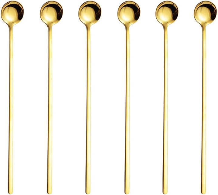 ZEARE Long Handle Spoons 9.45-Inch Stainless Steel Spoon 6PCS (Gold) - Image 1