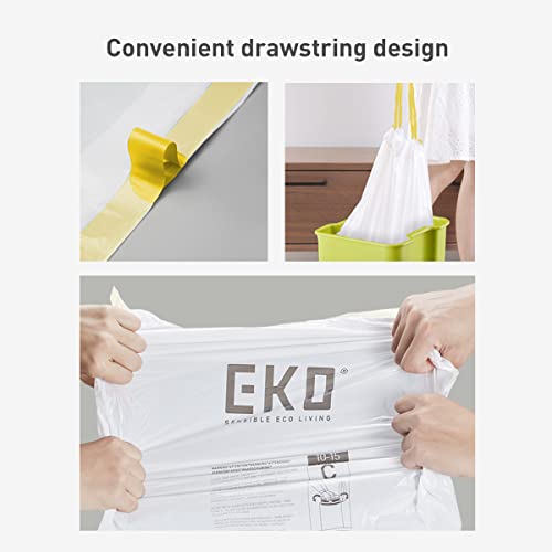EKO 21 Gallon / 50-90 Liter, 60 Count Drawstring Trash Bags, Extra-Strong Unscented Garbage Bags, Easy-Dispense Roll for Kitchen & Household Use, Code G, White - Image 5