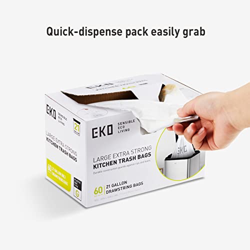 EKO 21 Gallon / 50-90 Liter, 60 Count Drawstring Trash Bags, Extra-Strong Unscented Garbage Bags, Easy-Dispense Roll for Kitchen & Household Use, Code G, White - Image 2