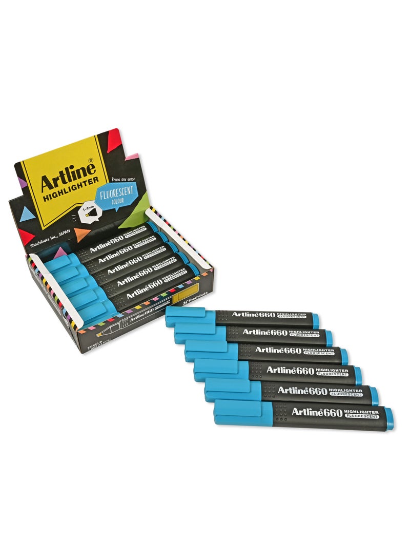 Artline 12 Pieces 660 Highlighter, Text Marker, 1-4mm -  Fluorescent Colour:Blue - ARFL660BL - Image 1
