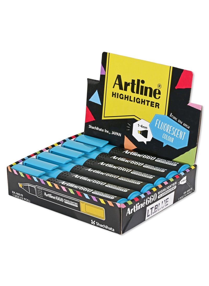 Artline 12 Pieces 660 Highlighter, Text Marker, 1-4mm -  Fluorescent Colour:Blue - ARFL660BL - Image 4