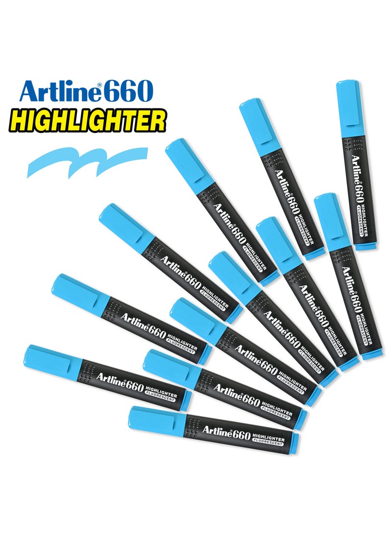 Artline 12 Pieces 660 Highlighter, Text Marker, 1-4mm -  Fluorescent Colour:Blue - ARFL660BL - Image 5