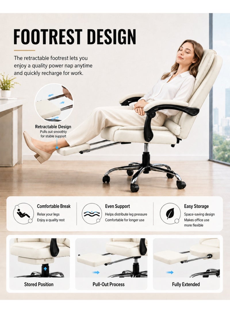 rayze Premium Ergonomic Office Chair & Computer Chair with PU Leather, Multi-Angle Reclining Backrest, Adjustable Height, and Retractable Foot Pedals for Ultimate Comfort and Durability - Image 3