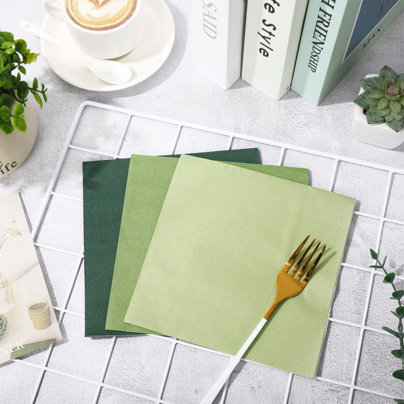 Whaline مناديل ورقية خضراء حكيم من وايلين 3 ألوان مناديل عشاء خضراء مناديل غداء قابلة للتصرف لمستلزمات احتفالات الحفلات وتزيين الطاولة 60 قطعة - Image 3