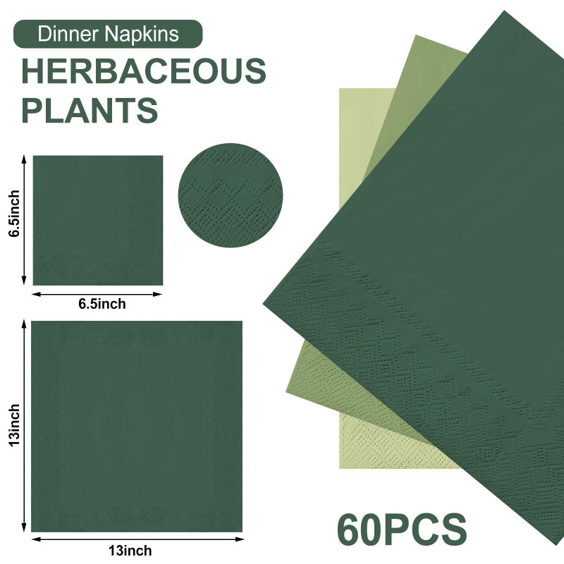Whaline مناديل ورقية خضراء حكيم من وايلين 3 ألوان مناديل عشاء خضراء مناديل غداء قابلة للتصرف لمستلزمات احتفالات الحفلات وتزيين الطاولة 60 قطعة - Image 2