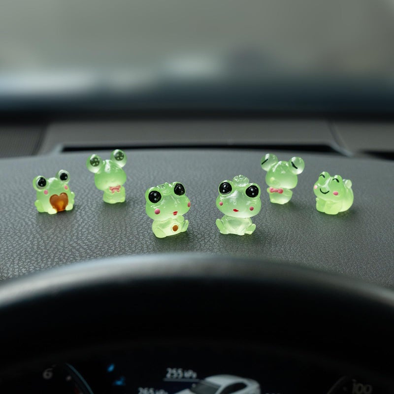 Rislobx Luminous Frog Car Dashboard Decor, 6PCS Fun Frog Car Dash Decorations Rear View Mirror Ornament Interior Accessories - Image 1
