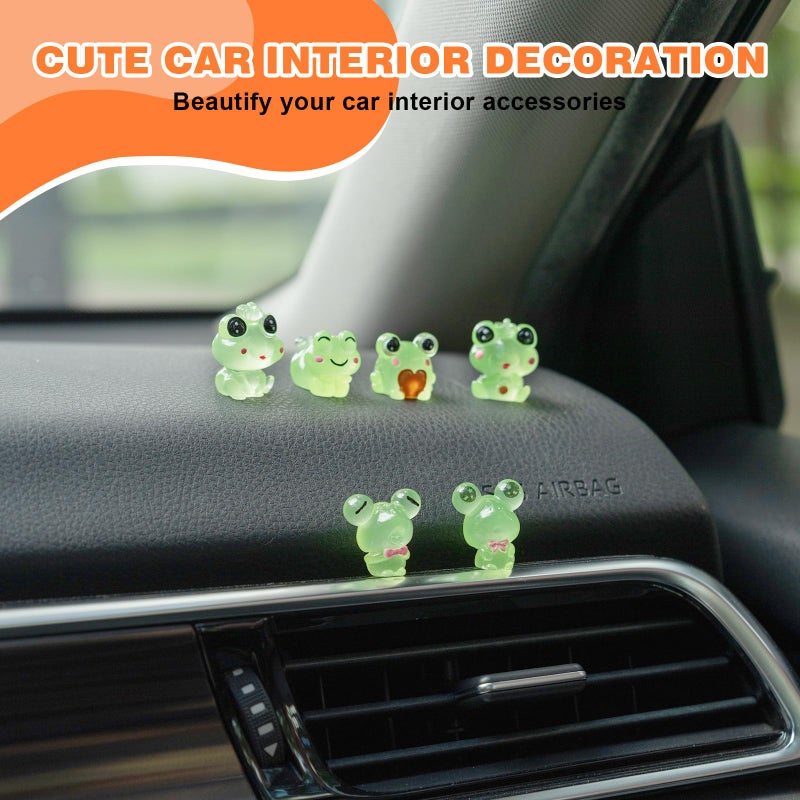 Rislobx Luminous Frog Car Dashboard Decor, 6PCS Fun Frog Car Dash Decorations Rear View Mirror Ornament Interior Accessories - Image 2