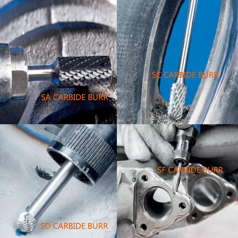 Carbide Burr Set 8Pcs 1/4 Inch Shank Diameter Double Cut Rotary Files Metal Grinding Polishing Carving Tool Drill Bits For Die Grinder Kits - Image 2