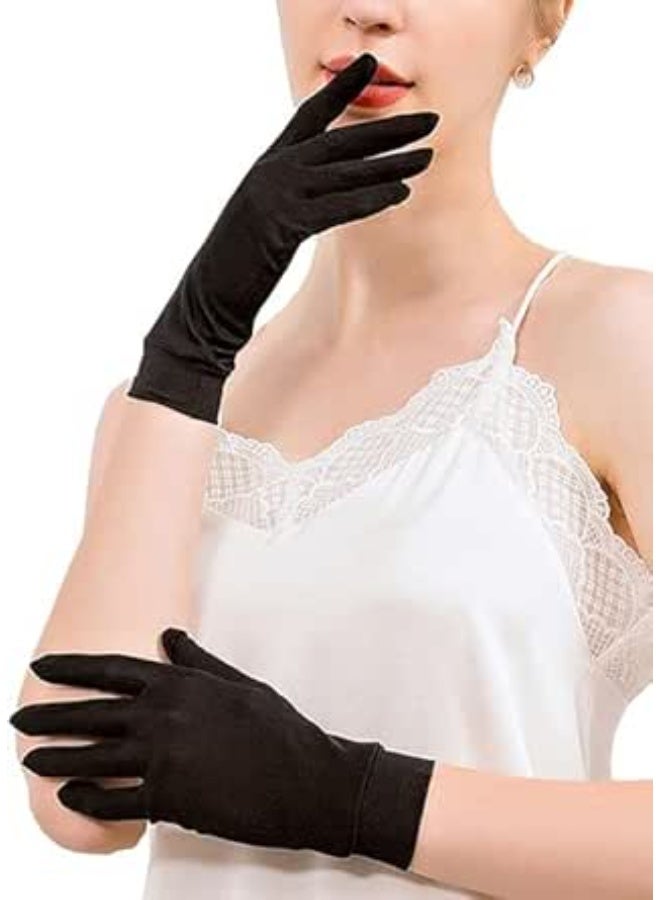 ChicAbode 100% Mulberry Silk Knit Breathable Five-finger Gloves Womens Mulberry Silk Glove For Sleep, Summer Sun Protection Silk Short, Glove Breathable Satin Glove Liners for Women - Image 1