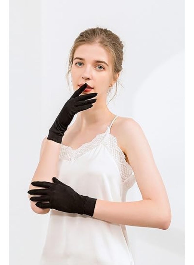 ChicAbode 100% Mulberry Silk Knit Breathable Five-finger Gloves Womens Mulberry Silk Glove For Sleep, Summer Sun Protection Silk Short, Glove Breathable Satin Glove Liners for Women - Image 3