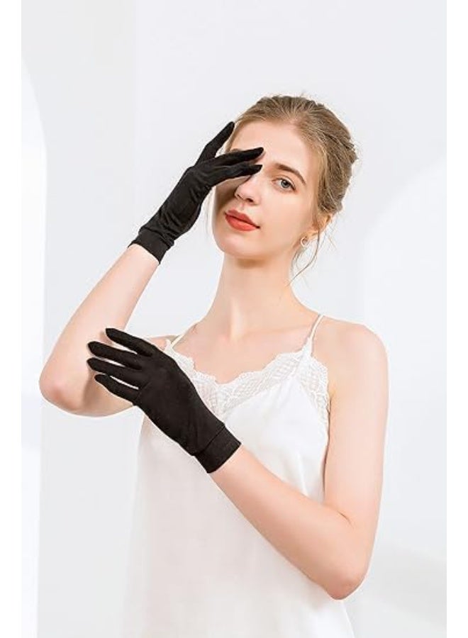 ChicAbode 100% Mulberry Silk Knit Breathable Five-finger Gloves Womens Mulberry Silk Glove For Sleep, Summer Sun Protection Silk Short, Glove Breathable Satin Glove Liners for Women - Image 2