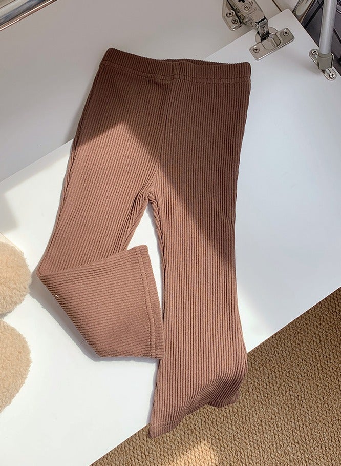 Loquat Girl's Solid Color Bell Bottoms Elastic Waist Flared Pants Brown 