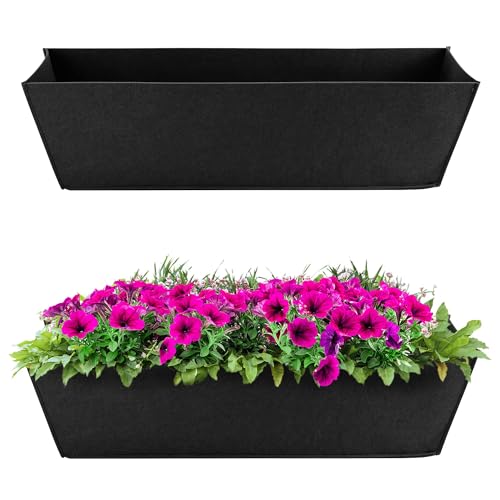 Adnee 2 Pcs 24 Inch Fabric Plant Window Box LinersRectangular NonWoven Planter Basket LinerBlack Felt Flower Hanging Basket for Outdoor Garden Wall Hanging Planter Flower Vegetables - Image 1