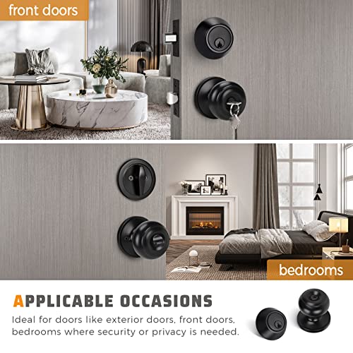KNOBWELL Entry Door Knob and Single Cylinder Deadbolt Lock Set, Exterior Door Lock Set, Exterior Door Knob with Key Lock and Deadbolt for Entrance and Front Door, Matte Black - Image 3