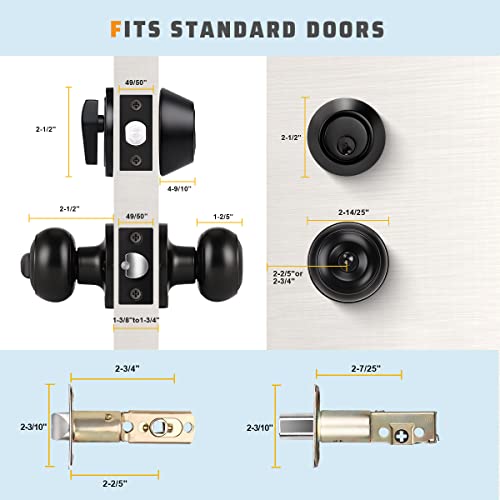 KNOBWELL Entry Door Knob and Single Cylinder Deadbolt Lock Set, Exterior Door Lock Set, Exterior Door Knob with Key Lock and Deadbolt for Entrance and Front Door, Matte Black - Image 5