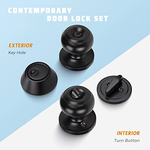 KNOBWELL Entry Door Knob and Single Cylinder Deadbolt Lock Set, Exterior Door Lock Set, Exterior Door Knob with Key Lock and Deadbolt for Entrance and Front Door, Matte Black - Image 2