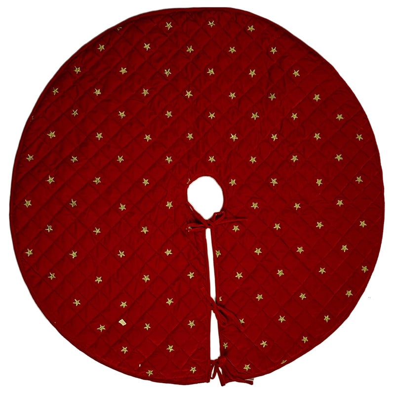 HOME HEART HOME HEART Brands Gold Star Embroidered Dark red Quilted 175 inch Mini Round Micro Velvet Double Layer Thick Christmas Tree Skirt 6059XS  - Image 1