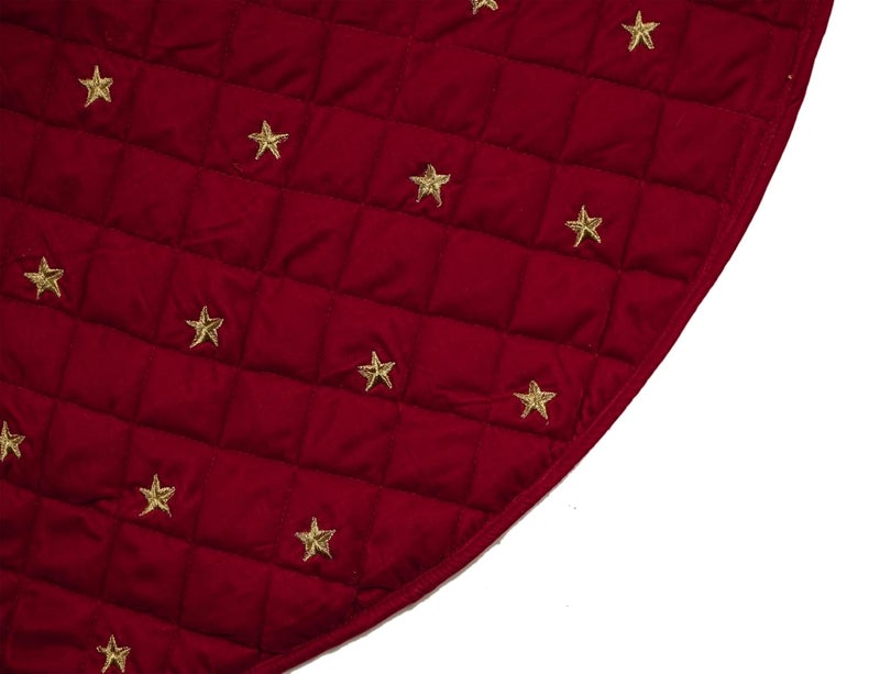 HOME HEART HOME HEART Brands Gold Star Embroidered Dark red Quilted 175 inch Mini Round Micro Velvet Double Layer Thick Christmas Tree Skirt 6059XS  - Image 2