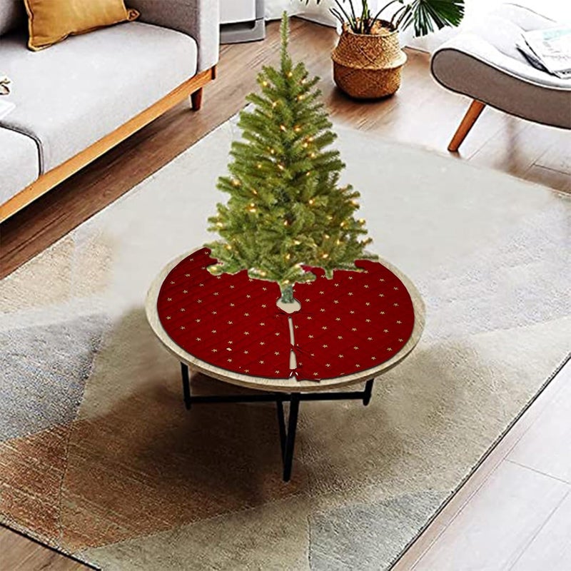HOME HEART HOME HEART Brands Gold Star Embroidered Dark red Quilted 175 inch Mini Round Micro Velvet Double Layer Thick Christmas Tree Skirt 6059XS  - Image 4