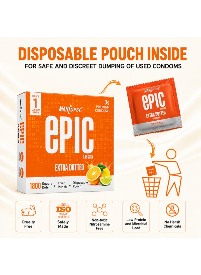 Manforce Epic Passion | Extra Dotted Condom for Intense Pleasure | Fruit Punch Flavour, 3 Pcs | With Disposable Pouch| Vegan | No Hard Chemicals| Super Thin| Lubricated Latex Condoms - Image 4