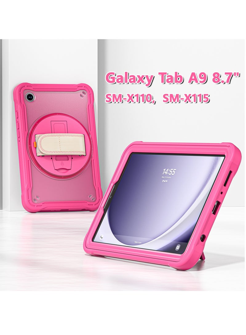 عام غطاء للأطفال لجهاز Galaxy Tab A9 2023 (SM-X110/X115)، [الجسم بالكامل] [مقاوم للصدمات] غطاء واقي ذو ظهر شفاف غير لامع مع حامل دوار 360 درجة وحزام يد/كتف. - Image 4