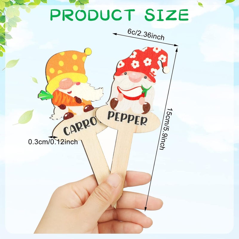 Qunclay 30 Pcs Gnome Plant Markers Funny Wood Garden Labels T Type Plant Labels Markers for Vegetables Flowers Outdoor Stakes Supplies for Gardening Gifts - Image 2