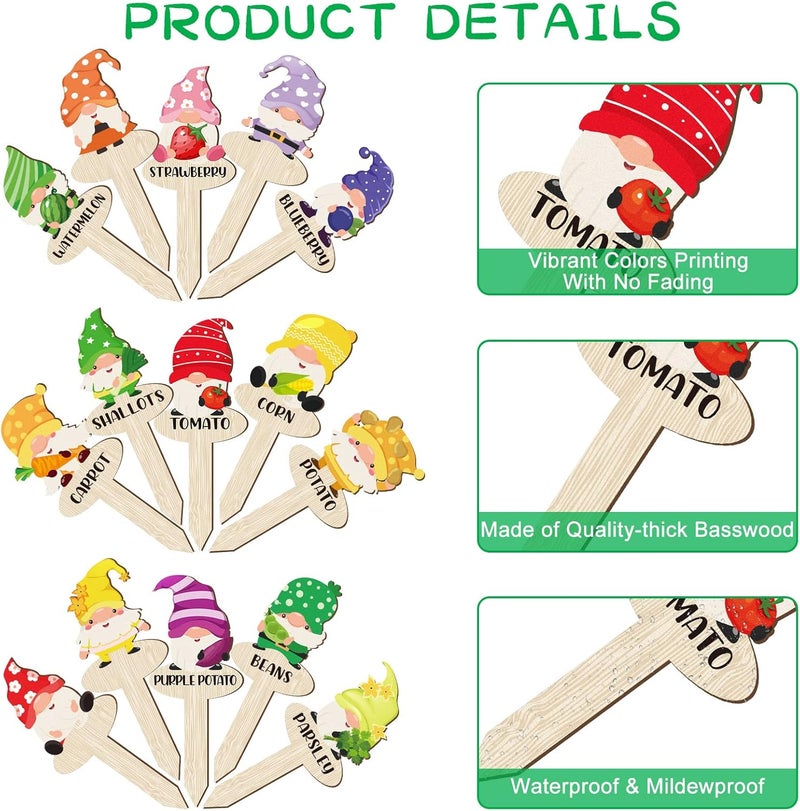 Qunclay 30 Pcs Gnome Plant Markers Funny Wood Garden Labels T Type Plant Labels Markers for Vegetables Flowers Outdoor Stakes Supplies for Gardening Gifts - Image 3