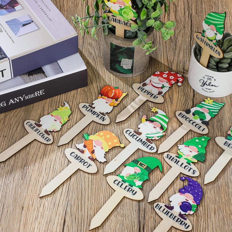 Qunclay 30 Pcs Gnome Plant Markers Funny Wood Garden Labels T Type Plant Labels Markers for Vegetables Flowers Outdoor Stakes Supplies for Gardening Gifts - Image 4