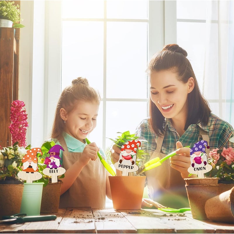 Qunclay 30 Pcs Gnome Plant Markers Funny Wood Garden Labels T Type Plant Labels Markers for Vegetables Flowers Outdoor Stakes Supplies for Gardening Gifts - Image 5