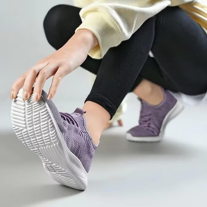 Lamincoa Womens Slip On Walking Shoes Non Slip Casual Road Running Lightweight Mesh Fashion Sneakers for Gym Travel Workout Purple - Image 2