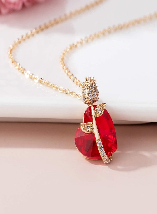 إيفيفك قلادة من الكريستال النمساوي على شكل قلب وزهرة ورد للنساء، قلادة أنيقة مطلية بالذهب عيار 14 قيراط، مجوهرات مضادة للحساسية (أحمر) - Image 5