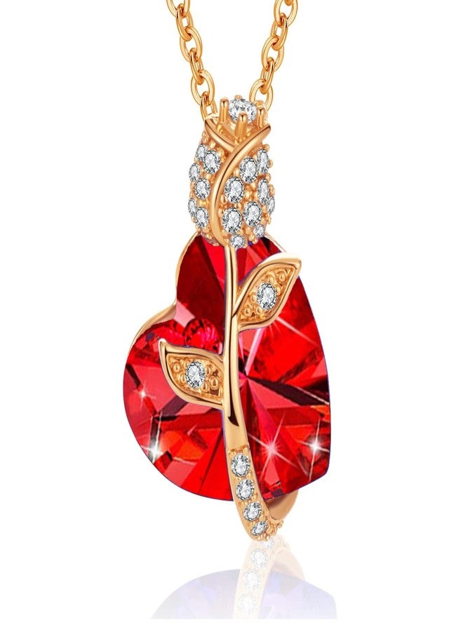 إيفيفك قلادة من الكريستال النمساوي على شكل قلب وزهرة ورد للنساء، قلادة أنيقة مطلية بالذهب عيار 14 قيراط، مجوهرات مضادة للحساسية (أحمر) - Image 1
