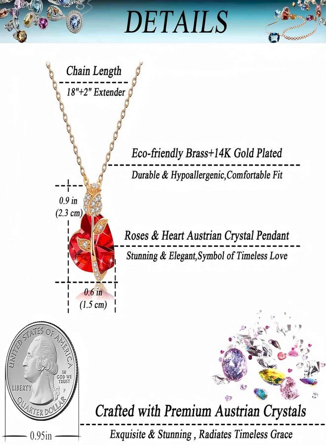 إيفيفك قلادة من الكريستال النمساوي على شكل قلب وزهرة ورد للنساء، قلادة أنيقة مطلية بالذهب عيار 14 قيراط، مجوهرات مضادة للحساسية (أحمر) - Image 4