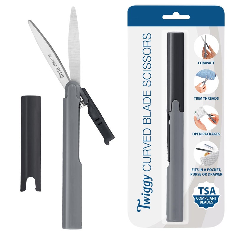 Plus Pen Style Non-Stick Compact TSA Twiggy Scissors with Cover, Charcoal - Image 1