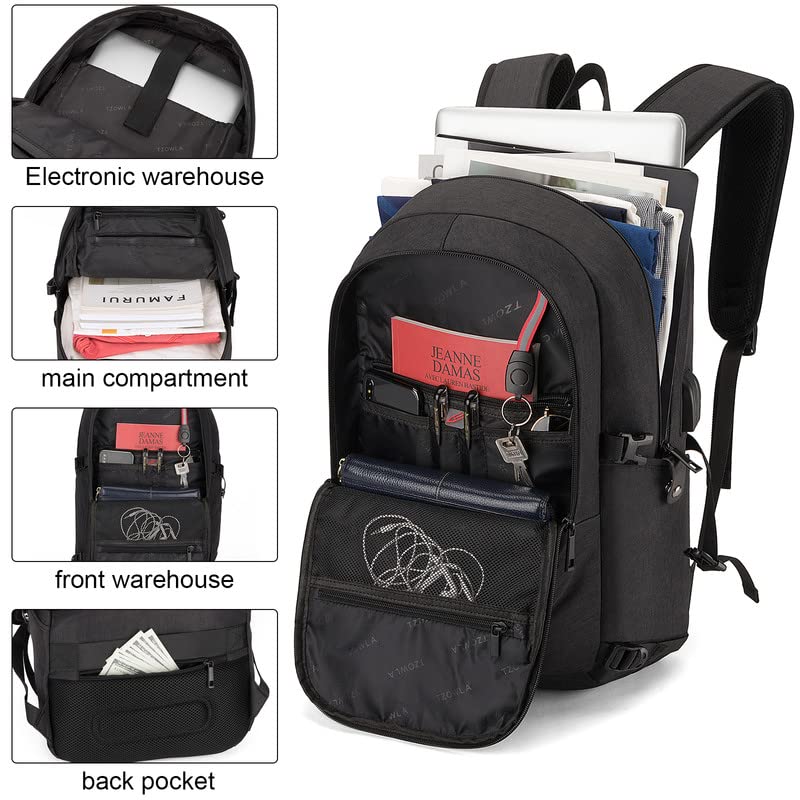 Tzowla Travel Laptop Backpack Water Resistant Anti-Theft Bag With Usb Charging Port And Lock 15.6 Inch Computer Business Backpacks For Women Men Work College Gift Casual Daypack - Image 4