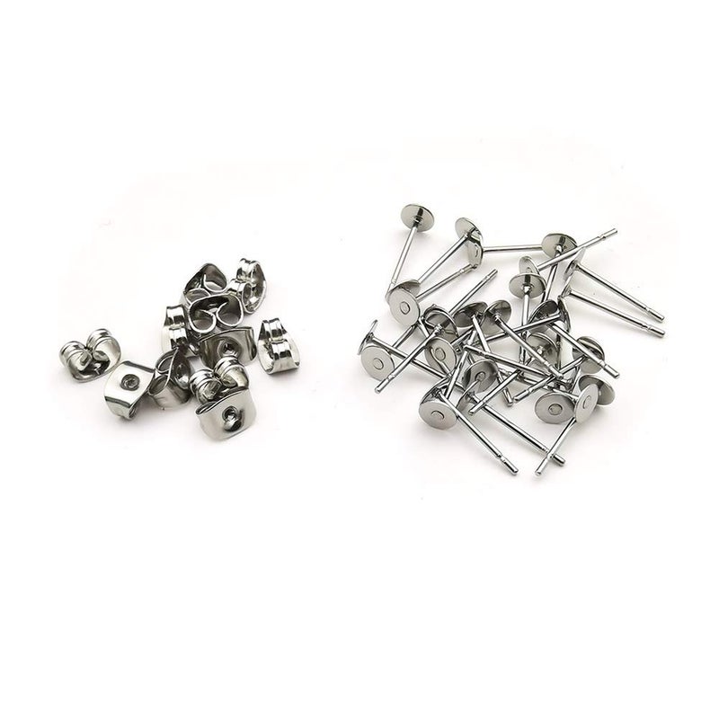 Youdiyla 400pcs Hypoallergenic Stainless Steel Earrings Posts Flat Pad Blank Earring Pin Studs with Butterfly Earring Backs for Jewelry Making Findings (4mm) - Image 2