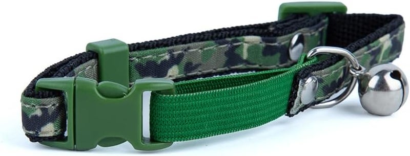 Daiso Cat Collar with Bell – Green Camouflage Pattern Adjustable Soft Nylon Pet Collar for Cats & Small Pets - Image 2