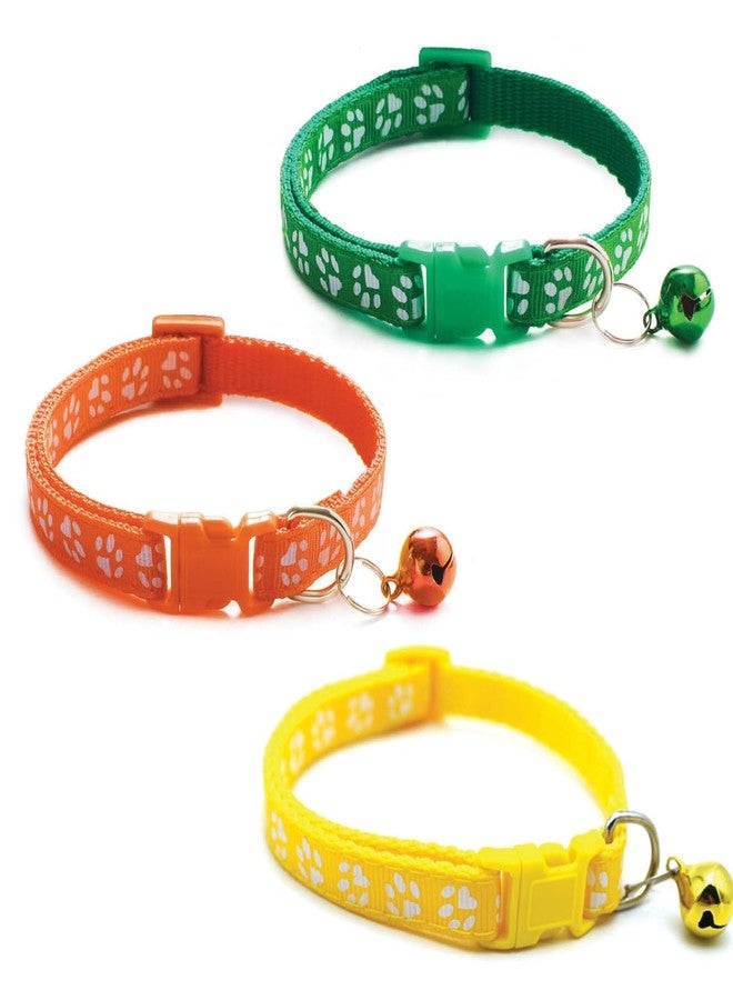 Litvibes Cat Collars Set of 3 with Bell,Kitten & Small Dogs Soft Adjustable Collar Safe,Solid & Protection Breakaway for Cats & Puppies,Cute Kitty with Paw Print-(Orange,Yellow,Dark Green) - Image 1