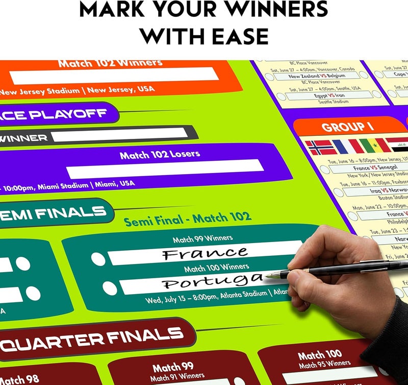 ARS Fine of Poster  Official Football World Cup 2026 Wall Chart Schedule – A1 Poster (84 x 59 cm) – 48 Team Fixtures, Dates, Stadiums & UK Time (BST) – 250gsm Uncoated Paper. (DESIGN A) - Image 5