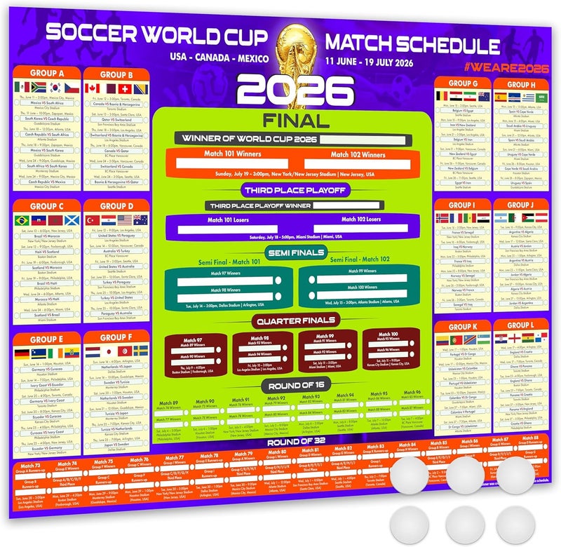 ARS Fine of Poster  Official Football World Cup 2026 Wall Chart Schedule – A1 Poster (84 x 59 cm) – 48 Team Fixtures, Dates, Stadiums & UK Time (BST) – 250gsm Uncoated Paper. (DESIGN A) - Image 1