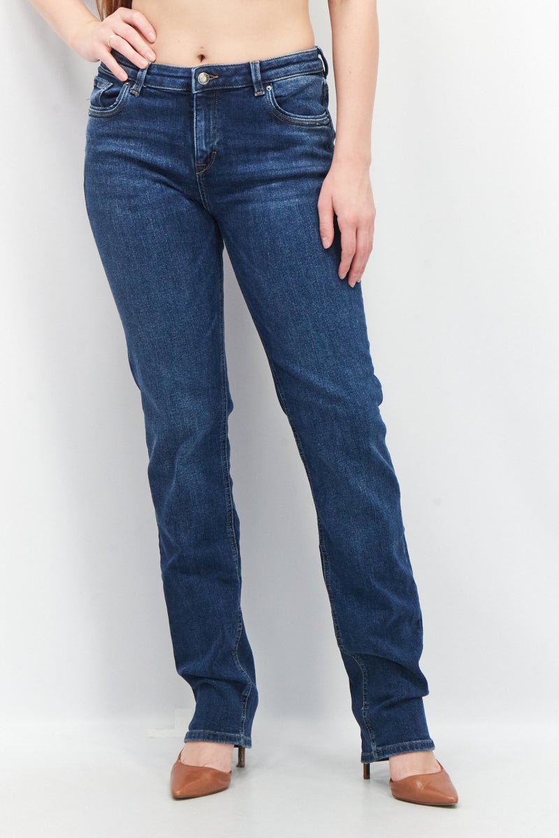 ESPRIT Women Straight Fit Washed Stretchable Denim Jeans, Blue - Image 1