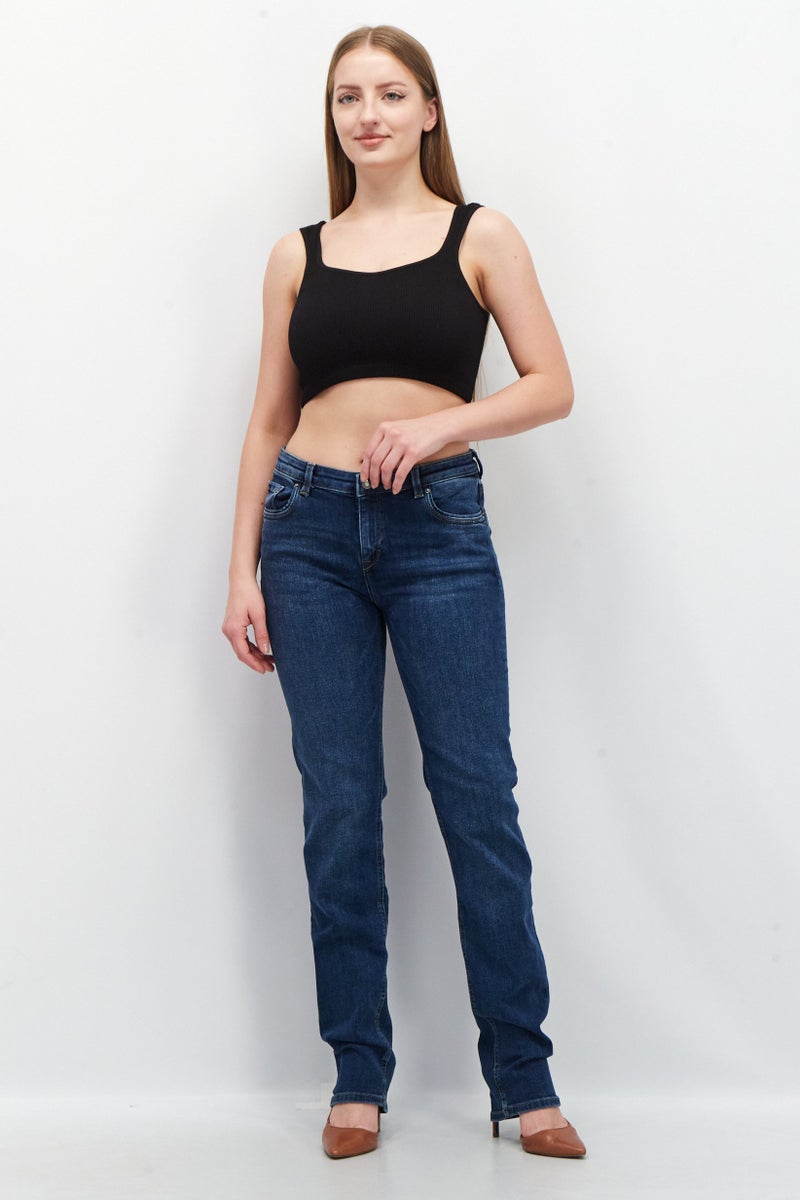 ESPRIT Women Straight Fit Washed Stretchable Denim Jeans, Blue - Image 2