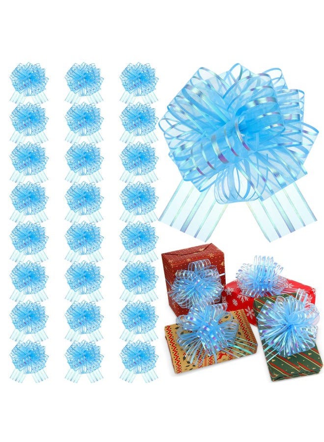 Poen 12 Pieces Pull Bow Large Organza Gift Wrapping Pull Bows with Ribbon for Christmas Presents Wedding Gift Wrapping Baskets (Light Blue, 8 Inch) - Image 1
