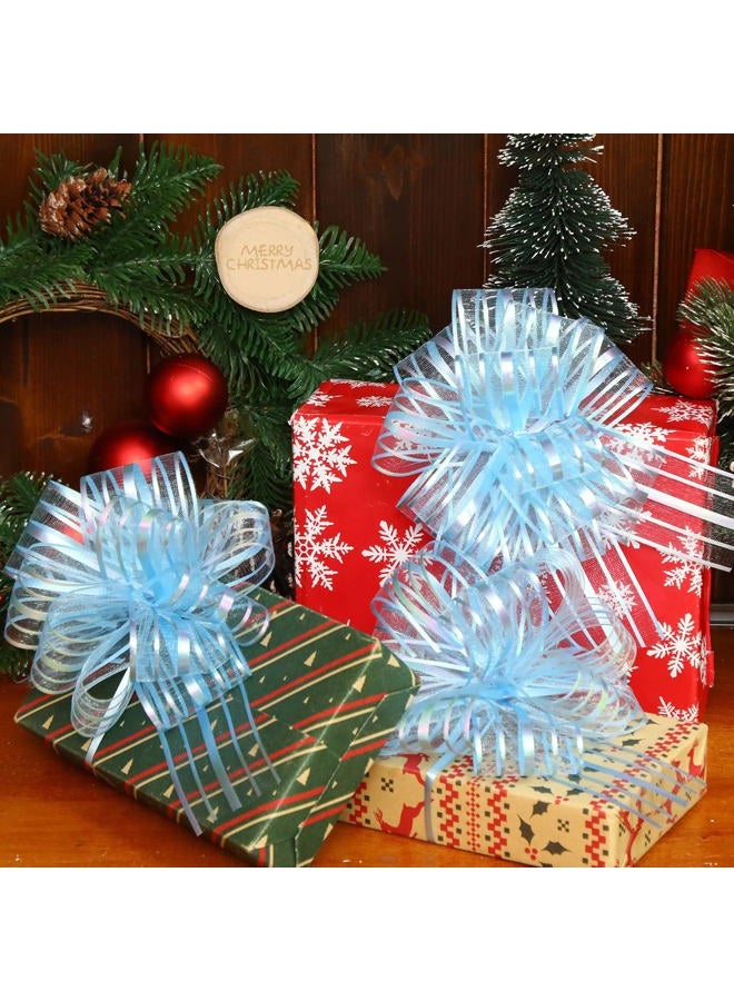 Poen 12 Pieces Pull Bow Large Organza Gift Wrapping Pull Bows with Ribbon for Christmas Presents Wedding Gift Wrapping Baskets (Light Blue, 8 Inch) - Image 3