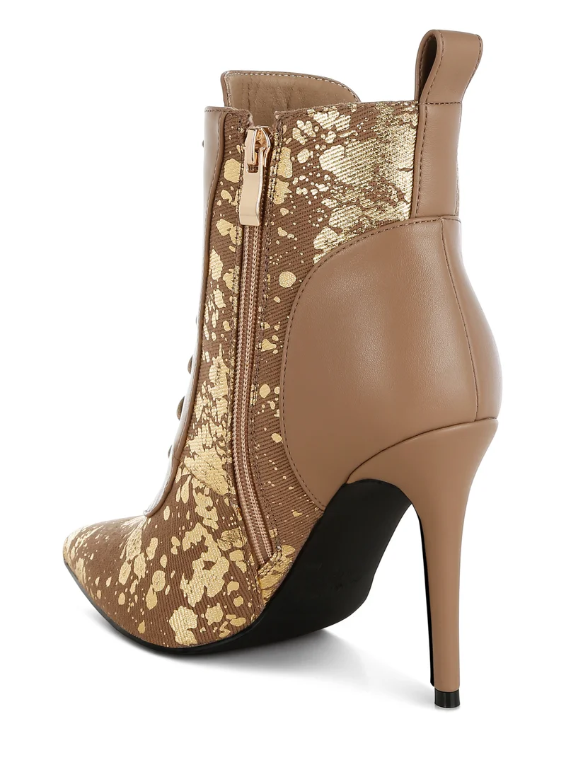London Rag Abstract Pattern Lace-Up Ankle Boots in Brown