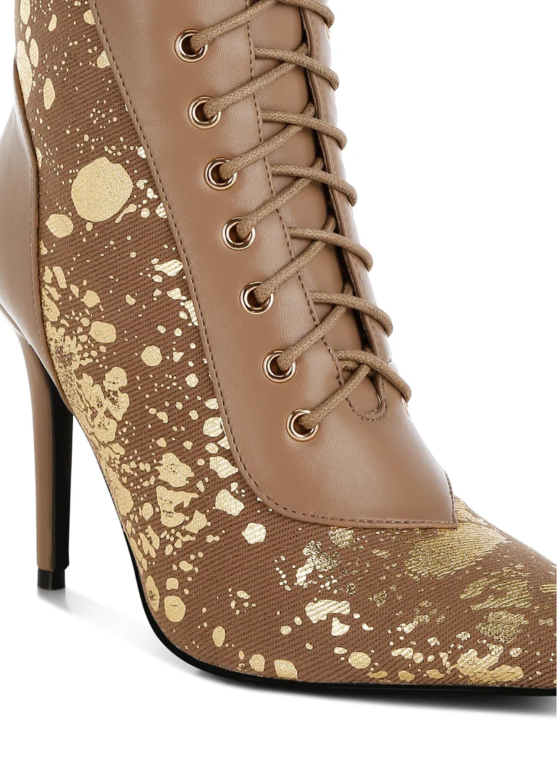 London Rag Abstract Pattern Lace-Up Ankle Boots in Brown